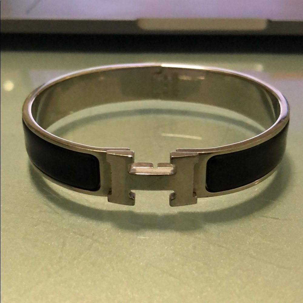 AUTHENTIC Hermès Clic Clac H Bracelet Noir/Silver